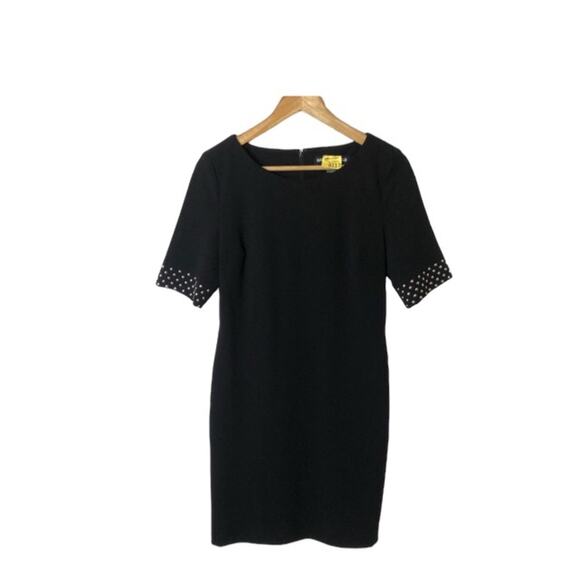 Karl Lagerfeld Black Sheath Dress Women’s 6 Studded Stretch Minimalist Office - Picture 1 of 11